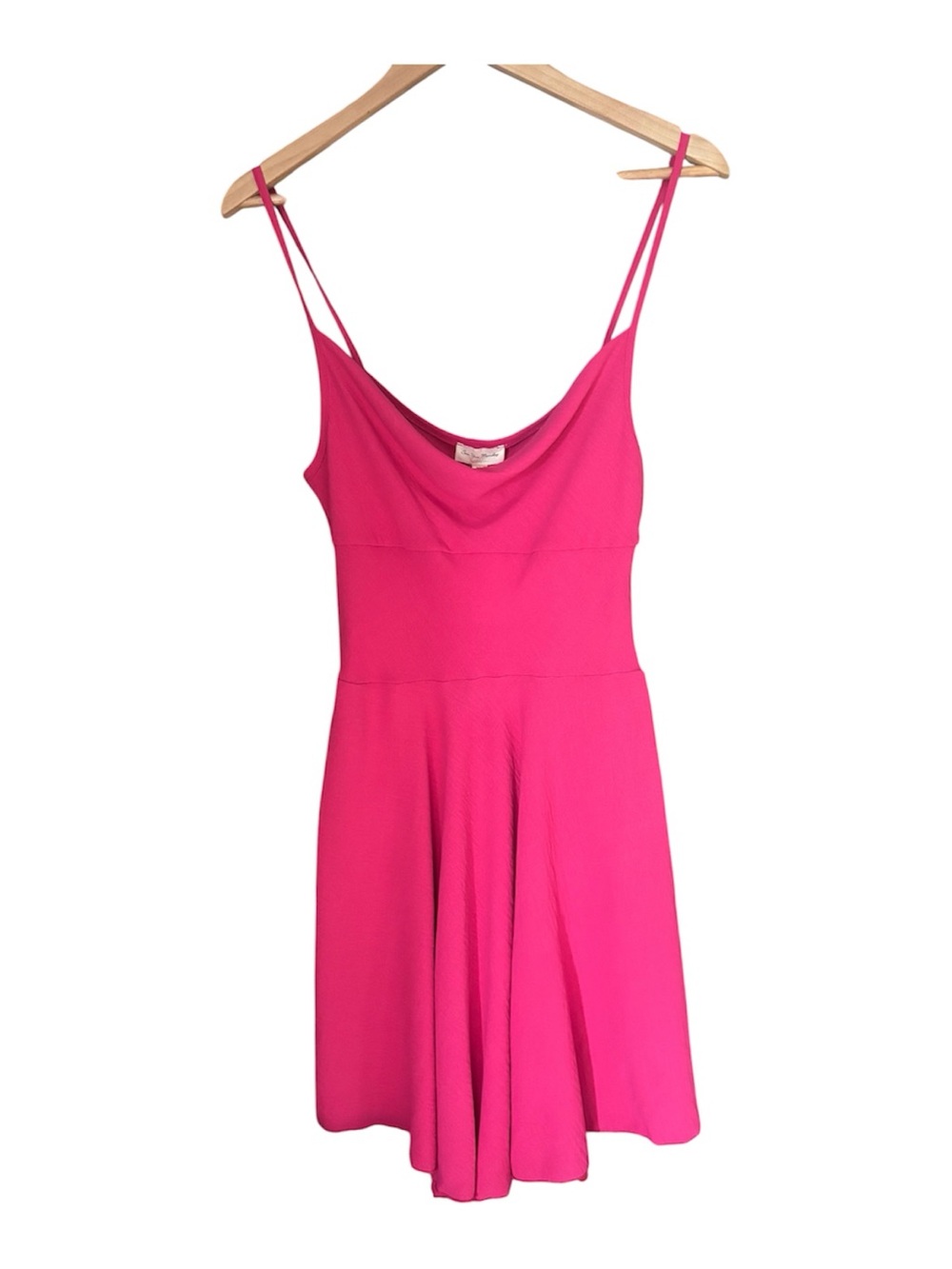 See You Monday Bright Pink Cowl Neck Spaghetti Strap Mini Dress, New with tags